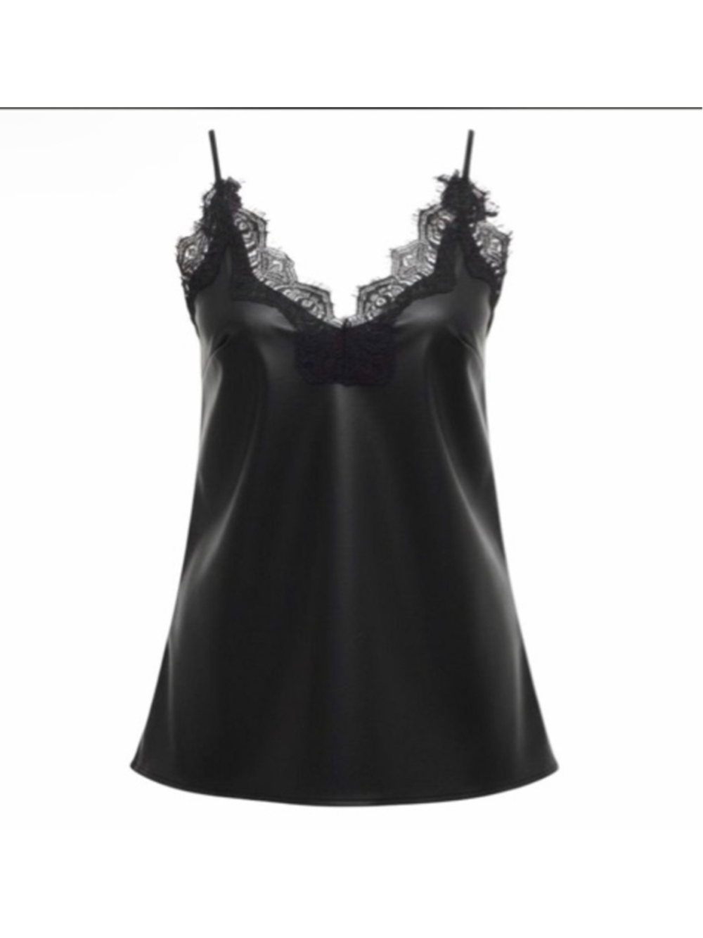 Women's Gold Hawk Black Lace Trim Faux Leather Camisole M